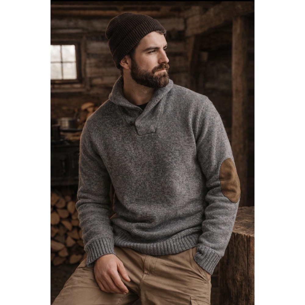 Vintage RALPH LAUREN RUGBY 100% WOOL‎ Knit Sweater SUEDE ELBOW Patch Mens Large
